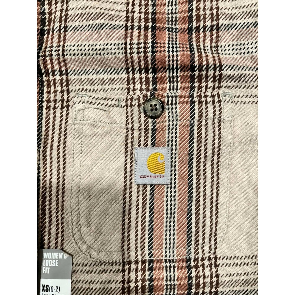 Carhartt Women Loose Fit Twill Shirt Jac Plaid XS TW5991-W Brown Tan New - Picture 6 of 11